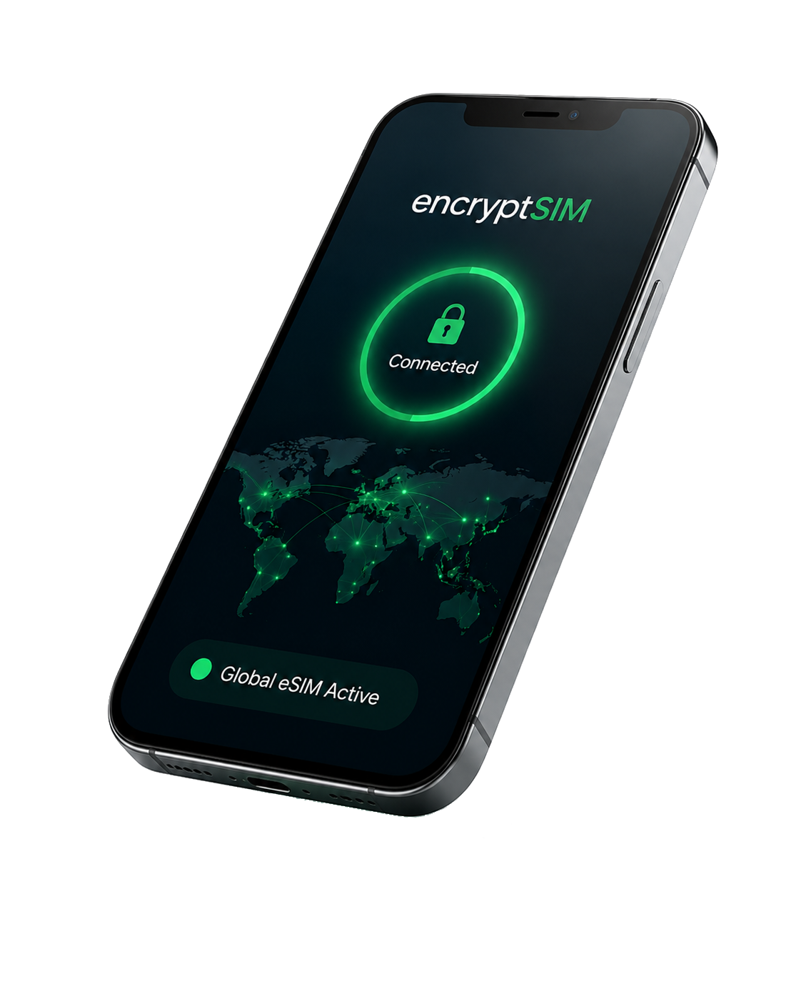 encryptSIM-connected phone showing global connectivity